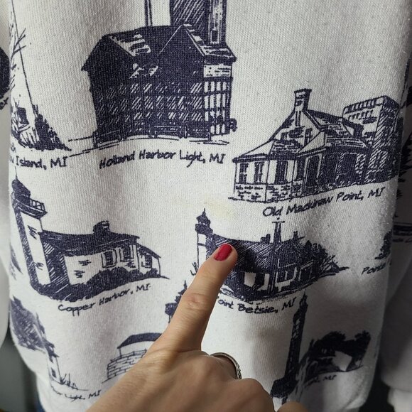 Lighthouse Vintage Sweatshirt Michigan 90s Oversized Size XL Fisherman Comfy - Picture 6 of 11